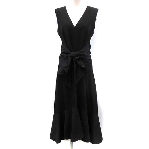 ルシェルブルー Le Ciel Bleu ワンピース ロング リボン フレア ノースリーブ 38 黒 ブラック Ek レディース 081 ベクトルパーク