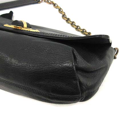 美品　LANVIN ランバン 黒 レザー ショルダーバッグ ゴールドチェーン　金 LANVIN(ランバン)ゴールドチェーンブラックショルダーバッグ
