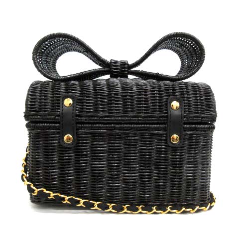 アナトリエ ANATELIER ショルダーバッグ 籐かご リボン チェーン 黒  
