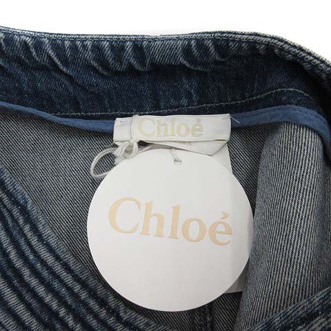クロエ CHLOE ワンピース デニム 七分袖 ひざ丈 カットオフ 36 