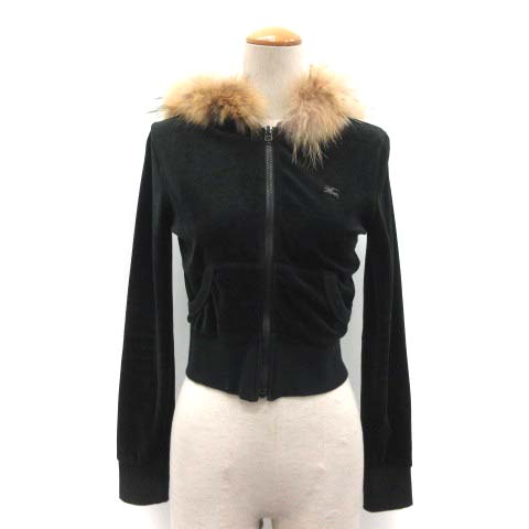 BURBERRY LONDON フォックスファー　ベロア パーカー　ブラック　4 BURBERRY LONDON フォックスファー ベロア パーカー ブラック 4