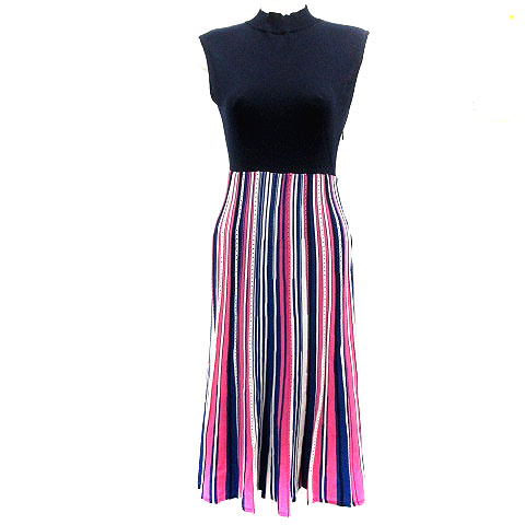 フレイアイディー Fray I D ワンピース ニット ロング プリーツ 切替 ハイネック ノースリーブ F 紺 ネイビー 白 ホワイト 青 ブルー ピンク Sr レディース 081 ベクトルパーク