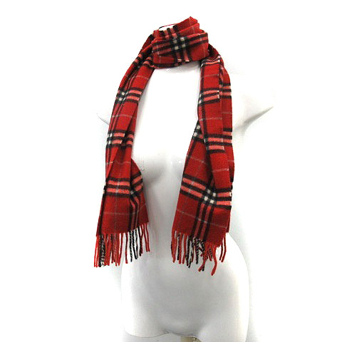 美品 バーバリーロンドン ブルーレーベル チェック　赤 マフラー　レッド バーバリーブルーレーベル BURBERRY BLUE LABEL チェック
