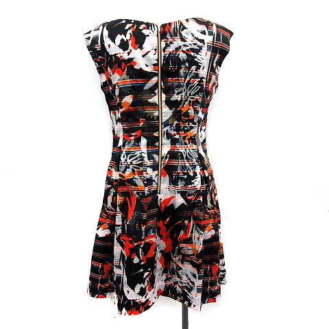 タラジャーモン Tara Jarmon ワンピース フレア ひざ丈 ノースリーブ 総柄 M 黒 オレンジ 白 Ym レディース 081 ベクトルパーク