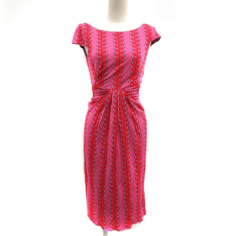 イッサロンドン Issa London ワンピース タイト ひざ丈 半袖 総柄 4 ピンク 赤 レッド Ad22 レディース 081 102007010054 ベクトルパーク