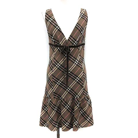 バーバリーブルーレーベル Burberry Blue Label ワンピース ノースリーブ 膝の チェック リボン ウール 38 茶 ブラウン Kh レディース 081 ベクトルパーク