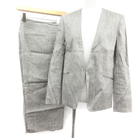 デプレ Des Pres トゥモローランド 18ss スーツ セットアップ 上下 ジャケット ノーカラー 36 パンツ ワイド 34 麻 リネン グレー Yt レディース 081 ベクトルパーク