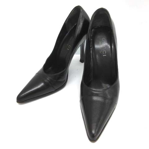 グッチ GUCCI 36.5C パンプス ハイヒール ポインテッドトゥ レザー 黒 