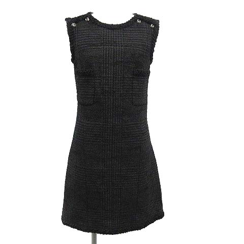 シャネル CHANEL 14P ワンピース ひざ丈 ノースリーブ ツイード 