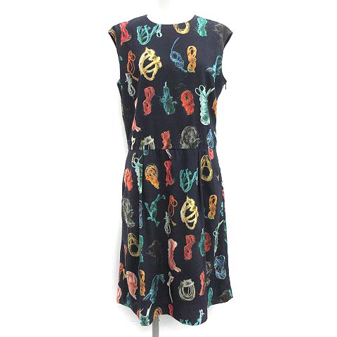 ポールスミス Paul Smith ワンピース ロング ミモレ ノースリーブ 毛糸柄 総柄 40 紺 緑 黄 Mf42 レディース 081 ベクトルパーク