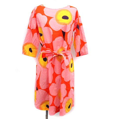 マリメッコ marimekko ワンピース ひざ丈 七分袖 ウニッコ 花柄 32 