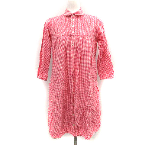 モリカゲシャツキョウト Morikage Shirt Kyoto シャツワンピース ひざ丈 ギンガムチェック リネン 七分袖 S ピンク 白 Yo14 レディース 081 ベクトルパーク モリカゲシャツキョウト Morikage Shirt Kyoto シャツワンピース ひざ丈 ギンガムチェック リネン 七分袖 S ピンク 白 Yo14 レディース 081 ベクトルパーク