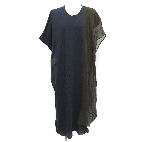 ズッカ Zucca ss ワンピース ロング メッシュ ドッキング ジャージィー 半袖 M 紺 カーキ Ym レディース 081 ベクトルパーク