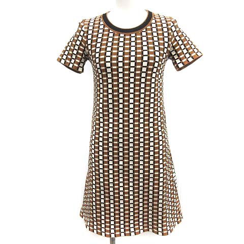プラダ Prada ワンピース ひざ丈 半袖 ニット チェック コットン 36 茶 ブラウン Mf43 レディース 081 ベクトルパーク
