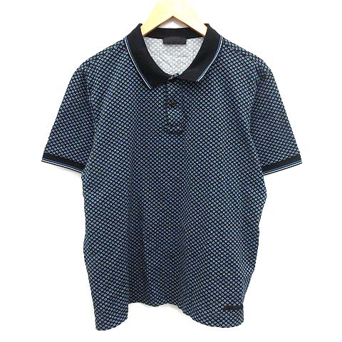 プラダ PRADA ポロシャツ 半袖 星柄 スター XL 黒 青 ブラック ブルー 