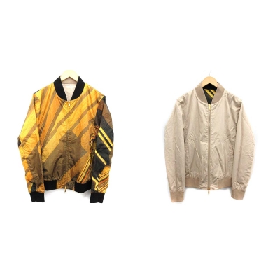 ダンヒル Dunhill ss ロングテール プリント リバーシブル ボンバージャケット ジップアップ 無地 総柄 M べージュ 黄色 黒 Kh メンズ 081 ベクトルパーク