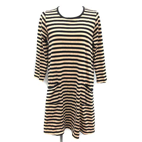 マリメッコ Marimekko ワンピース ミニ コットン ボーダー カットソー 七分袖 160 ベージュ 黒 Ym レディース 081 ベクトルパーク