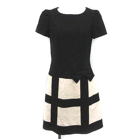 未使用品 エムズグレイシー M S Gracy ワンピース ひざ丈 リボン 半袖 38 黒 ベージュ Ym レディース 081 ベクトルパーク