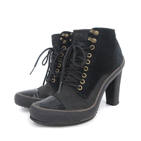 ディーゼル Diesel ブーツ ショート レースアップ ヒール スエード エナメル Us7 24 0cm 黒 ブラック Y Ps9 T8013 Yt レディース 081 ベクトルパーク