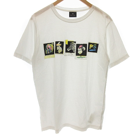 ポールスミス Paul Smith Ps ss Tシャツ カットソー クルーネック 半袖 ロゴ イラスト プリント L 白 ホワイト 黒 ブラック Yt メンズ 081 ベクトルパーク
