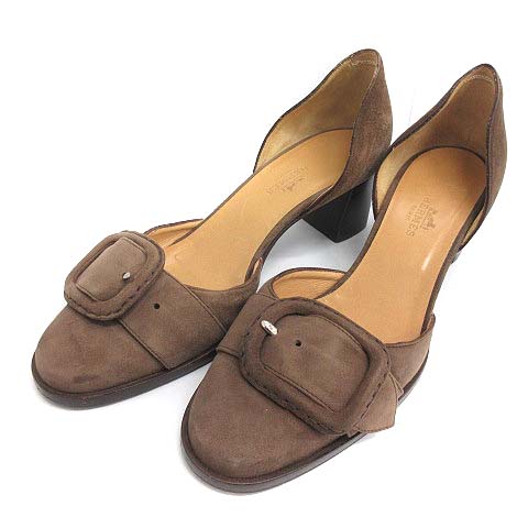 エルメス スウェードパンプス 茶色 HERMES スウェードパンプス 薄茶色