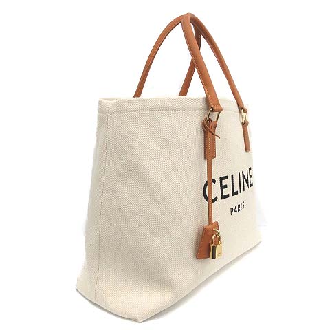 セリーヌ Celine 19年製 ホリゾンタル カバ ハンドバッグ トート キャンバス ロゴ アイボリー Tu レディース 081 ベクトルパーク