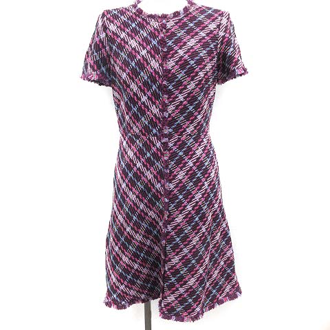 ケイトスペード Kate Spade ワンピース ドレス プレイドツイード ひざ丈 ロング 半袖 ウール混 2 紫 パープル Tj レディース 081 ベクトルパーク