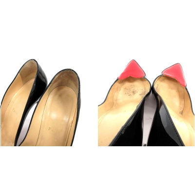クリスチャンルブタン Christian louboutin パンプス ハイヒール ピンヒール ポインテッドトゥ エナメル ハート 37.5 24.5cm 赤 黒 レッド ブラック /KH ●D レディース