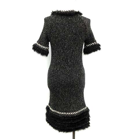シャネル Chanel ワンピース ニット 半袖 ひざ丈 フェイクファー カシミヤ 34 黒 ブラック Kh レディース 081 ベクトルパーク