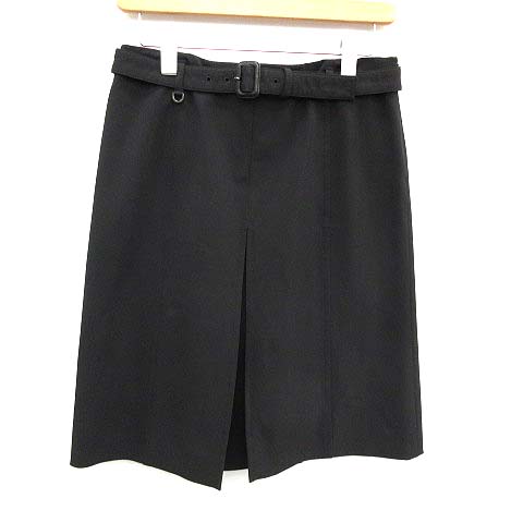 プラダ PRADA スカート ボックスプリーツ ひざ丈 40 M 黒 ブラック /KH 
