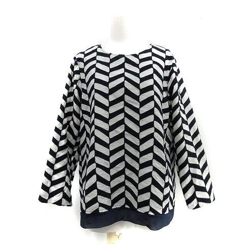 ケイハヤマプリュス Kei Hayama Plus カットソー 長袖 総柄 シルク 絹 2 グレー 紺 ネイビー Ak8 レディース 081 ベクトルパーク