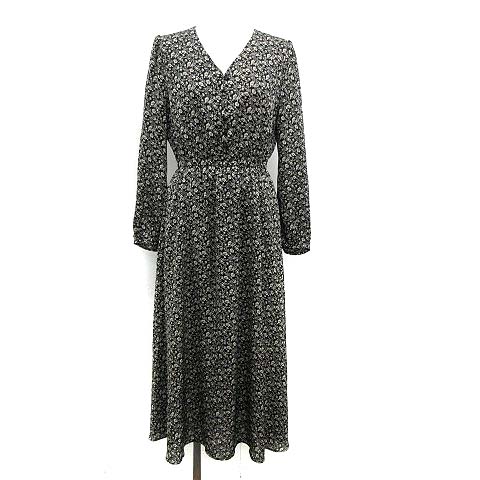 フレイアイディー Fray I D 19aw ワンピース ロング 長袖 Vネック プルオーバー 花柄 F 黒 ブラック Kh レディース 081 ベクトルパーク