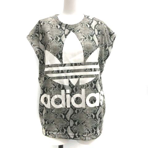 ハイク アディダス Hyke Adidas Xs Tシャツ カットソー Trefoil Tee ノースリーブ パイソン柄 プリント グレー 白 ホワイト S Tk レディース 081 ベクトルパーク