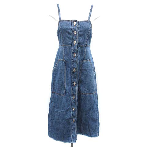 ナノユニバース Nano Universe 18ss ワンピース キャミ ひざ丈 デニム フリンジダメージ加工 ジャンパースカート 36 S インディゴブルー Kx レディース 081 ベクトルパーク