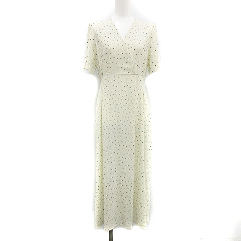 イエナ Iena ss ワンピース ロング 半袖 カシュクール ドット柄 リボンベルト 38 M オフホワイト 黒 ブラック Yt レディース 081 ベクトルパーク