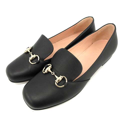 グッチ GUCCI ホースビットローファー ローヒール スクエアトゥ レザー 