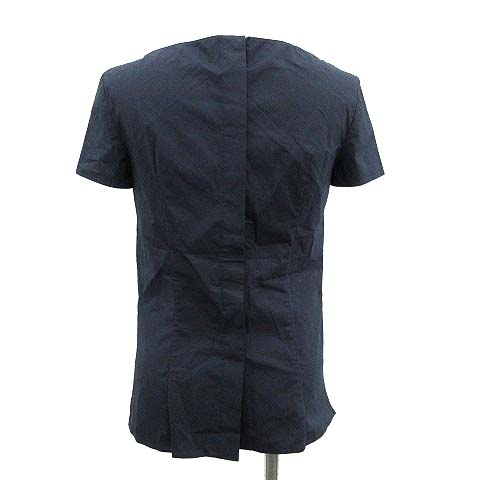 プラダ PRADA シャツ ブラウス 半袖 フリル 36 XS 紺 ネイビー