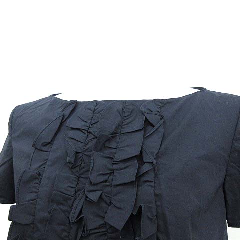 プラダ PRADA シャツ ブラウス 半袖 フリル 36 XS 紺 ネイビー