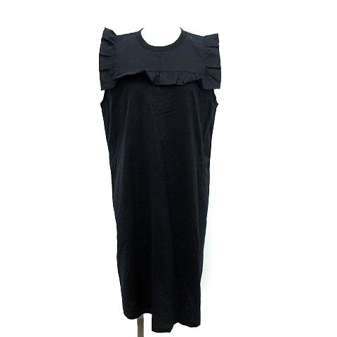 プラダ PRADA ワンピース ひざ丈 ノースリーブ フリル S 紺 ネイビー  