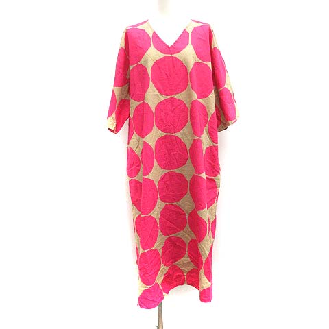 未使用品 ユニクロ Uniqlo マリメッコ ss ワンピース ロング マキシ ドット 水玉 総柄 麻 リネン L ベージュ ピンク Mf41 レディース 081 ベクトルパーク