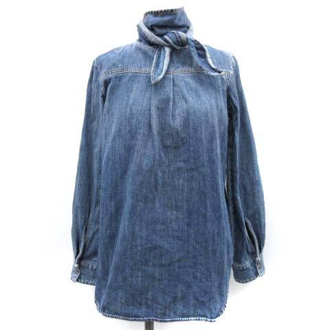クロエ CHLOE 34 XS インテグレーテッドネックタイブラウス デニム 