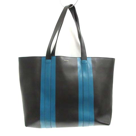 ポールスミス PAUL SMITH トートバッグ レザー 黒 ブラック 青 水色 