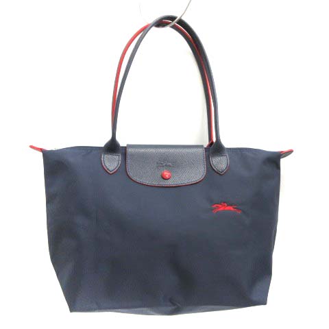ロンシャン LONGCHAMP トートバッグ 刺繍 ナイロン 紺 ネイビー 赤 