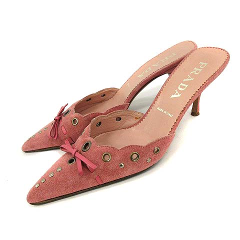 プラダ PRADA ミュール サンダル ピンヒール スエード リボン スタッズ 