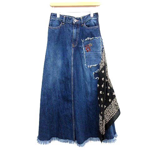 チノ Cinoh スカート デニム ダメージ加工 ロング マキシ カットオフ 刺繍 バンダナ 26 ブルー 黒 G レディース 081 ベクトルパーク