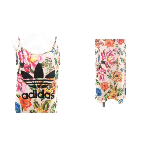 アディダスオリジナルス Adidas Originals キャミワンピース ロング サイドスリット 花柄 ブランドロゴ プリント L ピンク 黒 ブラック Br5118 Yt レディース 081 ベクトルパーク