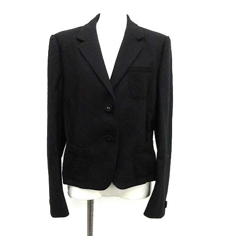 プラダ PRADA テーラードジャケット シングル 背抜き ウール 44 XL 黒 