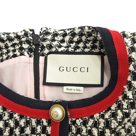 グッチ GUCCI 18SS ワンピース ウールシルクドレス ウェブトリム ひざ 