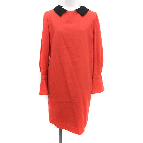 アドーア Adore ワンピース ひざ丈 長袖 付け襟 ウール 38 M オレンジ 黒 ブラック Yt レディース 081 ベクトルパーク