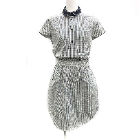 カルヴェン Carven ワンピース ひざ丈 半袖 ギンガムチェック レース 36 S 黒 白 36 S Mf29 レディース 081 ベクトルパーク